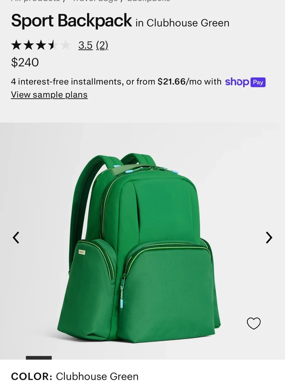 Away Men's Kelly Green Sports Backpack with Teal Accents🎾✅